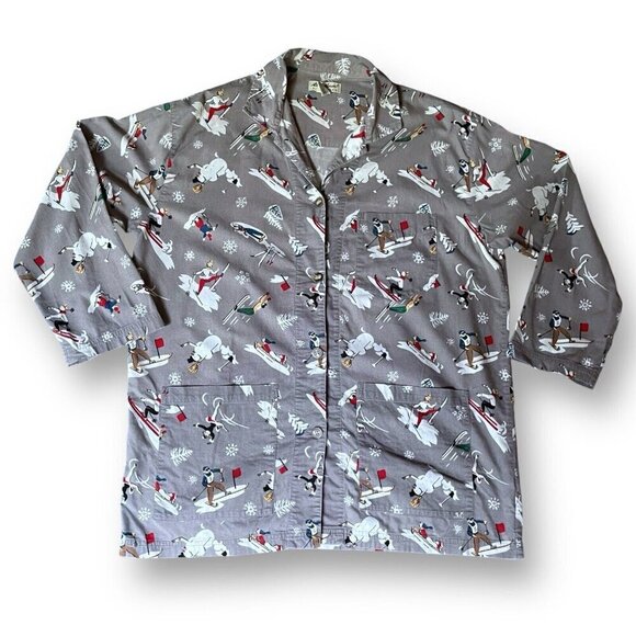 Vintage Eddie Bauer Womens Flannel Pajama Set Sz S Gray Winter Novelty Print PJs - Picture 2 of 16